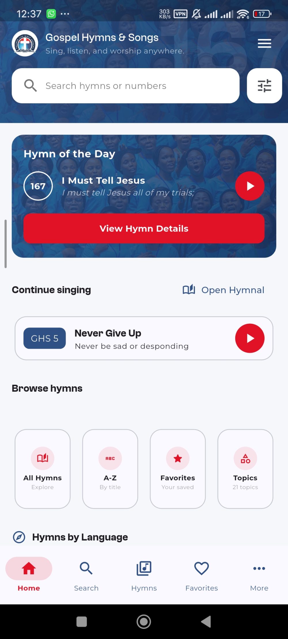 Gospel Hymns splash screen